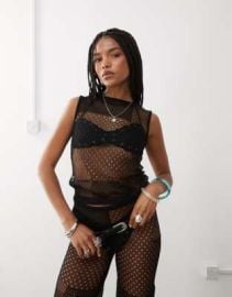 COLLUSION patch work mesh top in black at ASOS