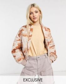 COLLUSION quilted bomber jacket with photographic print at ASOS