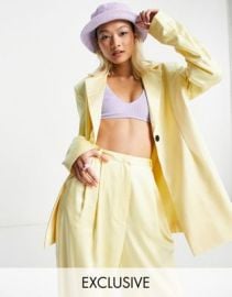 COLLUSION satin blazer with belt in yellow at ASOS