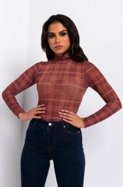 COME HERE LOVER BOY LONG SLEEVE PLAID MESH BODYSUIT at Akira