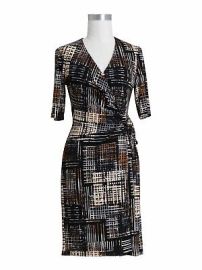 CONNECTED APPAREL Womens Black Stretch Tie 34 Sleeve Wrap Dress 4 at eBay