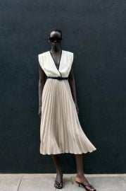 CONTRAST PLEATED MIDI DRESS at Zara