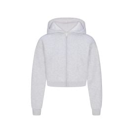 COTTON FLEECE SHRUNKEN ZIP UP HOODIE LIGHT HEATHER GREY at Skims