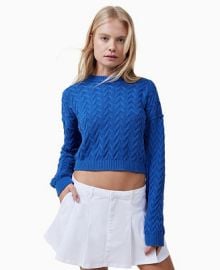 COTTON ON Womens Crop Cable Crew Neck Sweater - Macys at Macys