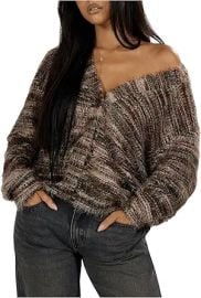 COZYEASE Women's Oversized Striped Cardigan Sweaters Button Down Long Sleeve Drop Shoulder Knit Outerwear Coat at Amazon