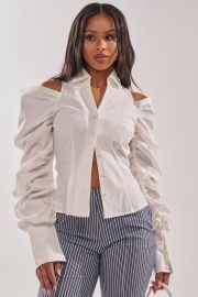 CRAZY IN LOVE WHITE BUTTON DOWN BLOUSE AKIRA at Akira