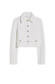 CREPE KNIT CROP BUTTON JACKET - CREAM GOLD - Scanlan Theodore at Scanlan Theodore