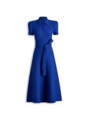 CREPE KNIT GATHER SLEEVE COLLAR DRESS - ROYAL - Scanlan Theodore at Scanlan Theodore