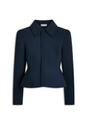 CREPE KNIT PEPLUM COLLAR JACKET - NAVY - Scanlan Theodore at Scanlan Theodore