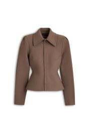CREPE KNIT PEPLUM COLLAR JACKET - WHISKEY - Scanlan Theodore at Scanlan Theodore