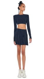 CROPPED SHOULDER PAD TOP True Navy Pinstripe Norma Kamali at Norma Kamali