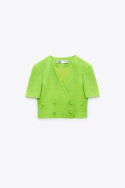 CROPPED TEXTURED BLAZER - Neon green   United States at Zara