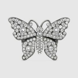 CRYSTAL STUDDED BUTTERFLY RING IN METAL at Gucci