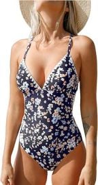 CUPSHE Womenx27s One Piece Swimsuit V Neck Adjustable Straps Crisscross Back Tie Lace up XL at Womens Clothing store at Amazon
