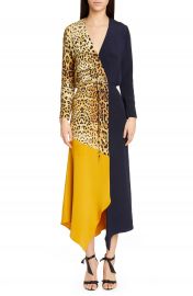 CUSHNIE Leopard Colorblock Long Sleeve Silk Dress   Nordstrom at Nordstrom