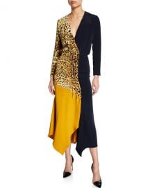 CUSHNIE Leopard Print  amp  Colorblocked Wrap Dress at Neiman Marcus