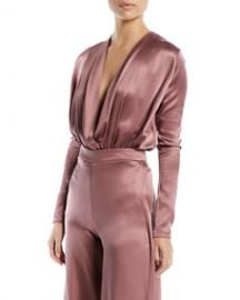 CUSHNIE Long-Sleeve Deep-V Blouson-Style Bodysuit at Bergdorf Goodman