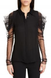 CUSHNIE Tulle Sleeve Silk Blouse   Nordstrom at Nordstrom