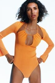 CUT OUT KNIT BODYSUIT - Orange   United States at Zara