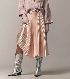 Caballero Mia Pleated Satin Midi Skirt at Anthropologie