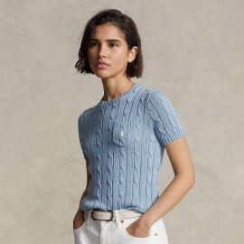 Cable-Knit Cotton Short-Sleeve Sweater Ralph Lauren at Ralph Lauren