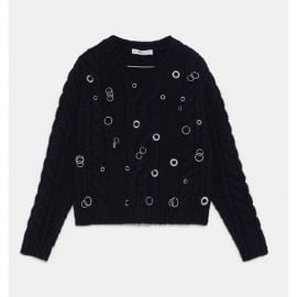 Cable Knit Sweater with Eyelets by Zara at Zara