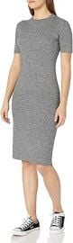 Cable Stitch Womenx27s Ribbed Short Sleeve Rib-Knit Dress - StripedSolid Crewneck Bodycon Midi Dress at Womens Clothing store at Amazon