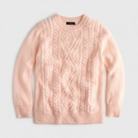 Cable crewneck sweater with fringe at J. Crew