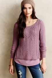 Cabled Ella Pullover in purple at Anthropologie