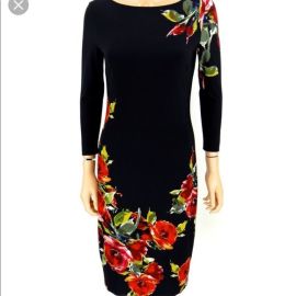 Cache Dresses Cache Sheath Dress Black Red Roses Print Bodycon at Poshmark