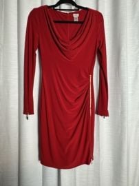 Cache Red Fitted Draped Scooped Neck Dress with Side and Sleeve Zipper Accents S eBay at eBay