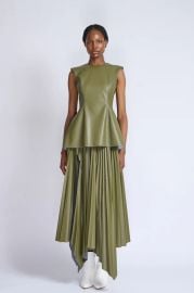 Cactus Vegan Leather Pleated Skirt at Bibhu Mohapatra