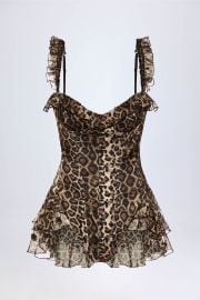 Caelie Ruffled Corset Bodysuit in Leopard Print at Oh Polly