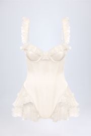Caelie Ruffled Corset Bodysuit in White at Oh Polly
