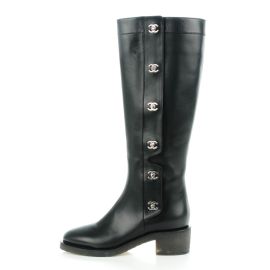 Calfskin CC Turnlock High Boots 39 Black at Fashionphile