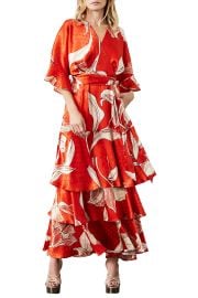 Calix Floral Dot Jacquard Tiered Satin Maxi Dress at Nordstrom Rack