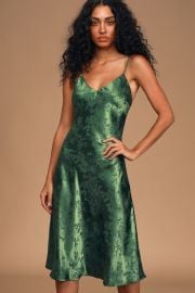 Calla Love Forest Green Jacquard Satin Slip Dress at Lulus