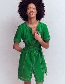 Callie Linen Short Dress-Highland Green at Boden