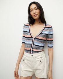 Calliope Ribbed Cardigan in Blue Multi at Veronica Beard