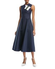 Calvin Klein 205W39NYC Sleeveless Fit-and-Flare Tea-Length Dress with Striped Foldover at Bergdorf Goodman