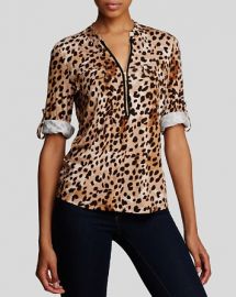 Calvin Klein Animal Print Zip Front Knit Blouse at Bloomingdales