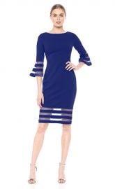 Calvin Klein Bell Sleeve Sheath with Sheer Inserts Dress at Amazon