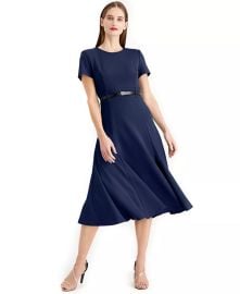 Calvin Klein Belted A line Midi Dress  Reviews - Dresses - Women - Macys at Macys