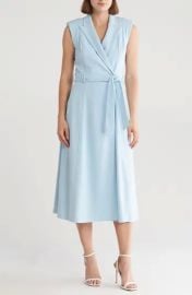 Calvin Klein Belted Peak Lapel Wrap Midi Dress at Nordstrom Rack