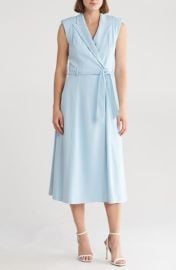 Calvin Klein Belted Peak Lapel Wrap Midi Dress at Nordstrom Rack