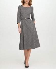 Calvin Klein Belted Zig-Zag Midi Dress  Reviews - Dresses - Women - Macys at Macys