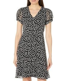 Calvin Klein Chiffon Print Dress with Puff Sleeves com at Zappos