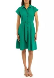 Calvin Klein Collared Solid Gauze Fit and Flare Dress in Meadow at Belk