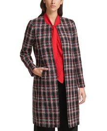 Calvin Klein Collarless Plaid Topper Jacket - Macys at Macys