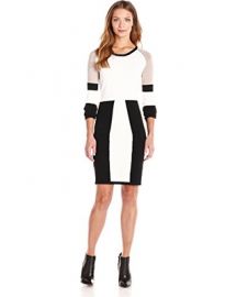 Calvin Klein Color-Block Long-Sleeve Sweater Dress at Amazon